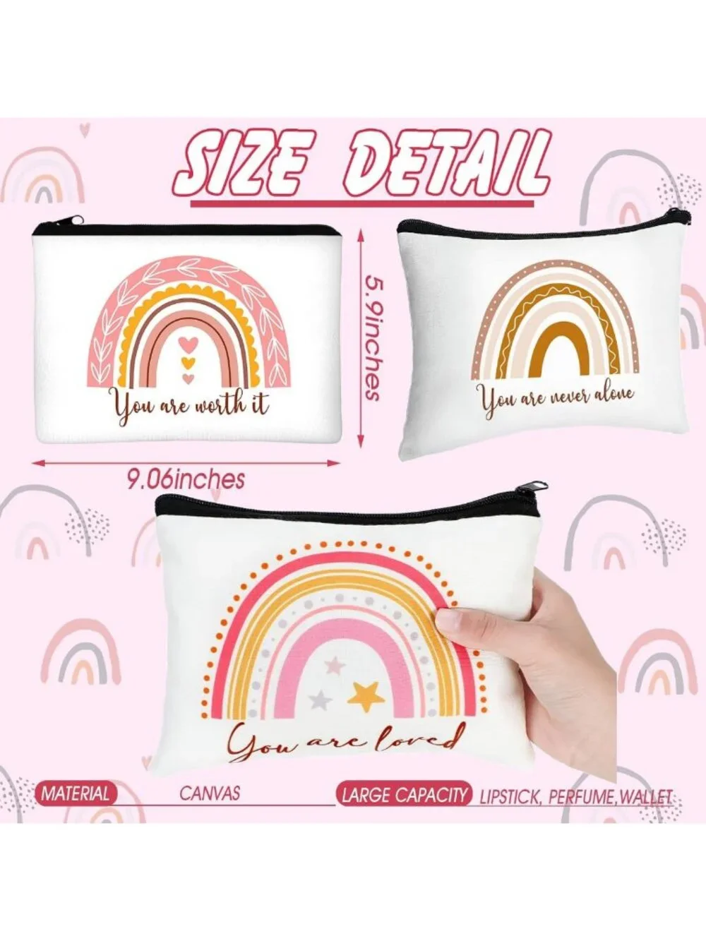 32 Pcs Boho Rainbow Makeup Bags - Inspirational Cosmetic Bags for Travel & Gifts